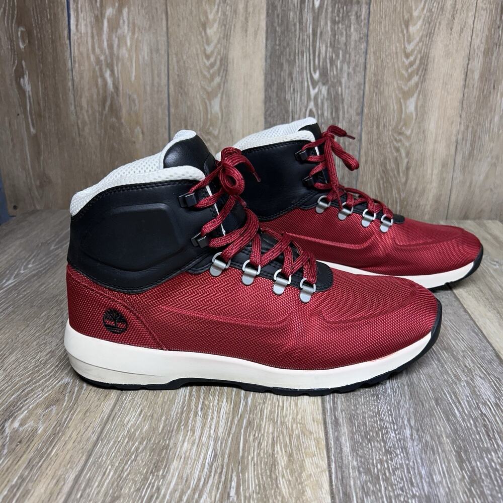 Timberland Hiking Boots Red Black Mens US Size 10 Lightweight Trail Hiking Shoes